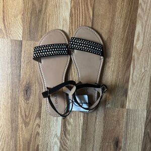 Gold Toe Black and Tan Studded Sandals